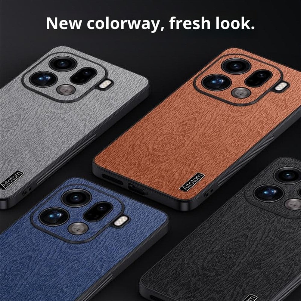 For Oppo Find X9 Pro 5G Case Wood Texture PU Leather Coated PC TPU Phone Cover