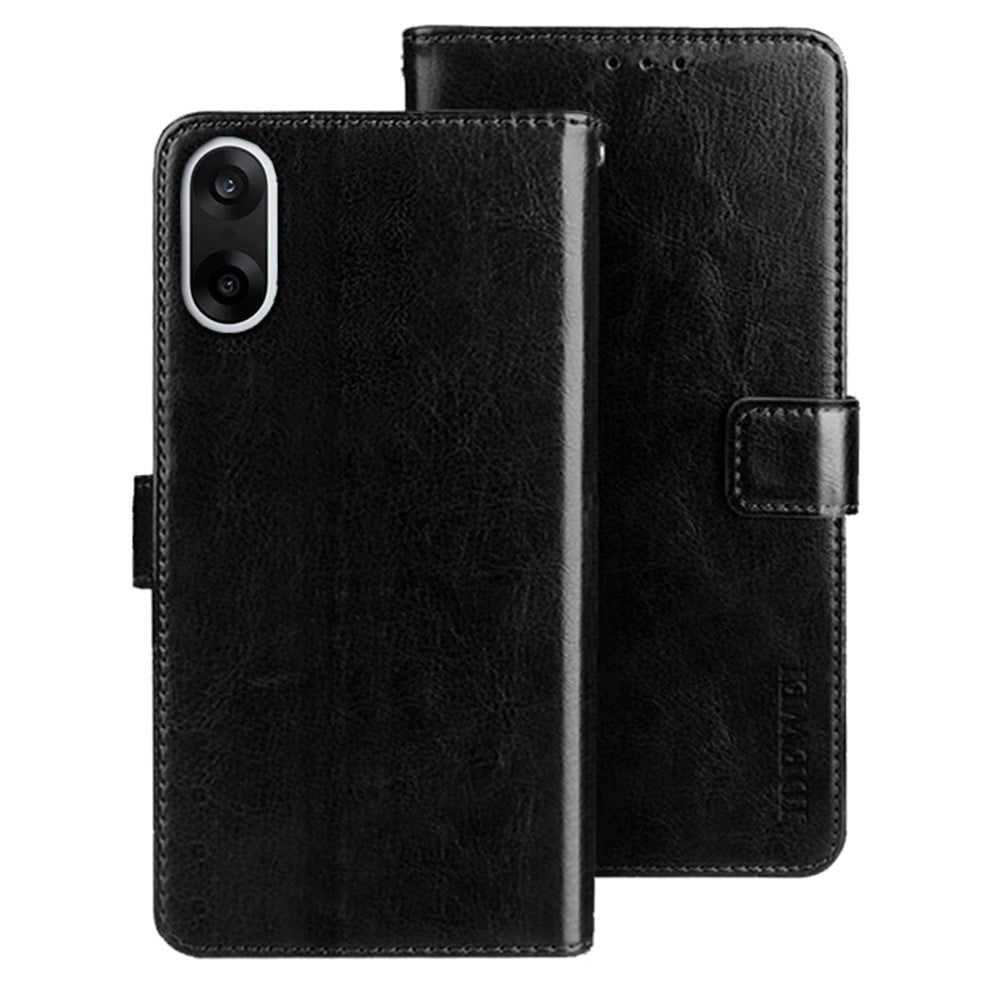 IDEWEI För OnePlus Nord CE5 5G / Ace 5 Racing 5G Stativskal Crazy Horse Texture Lädermobilskal