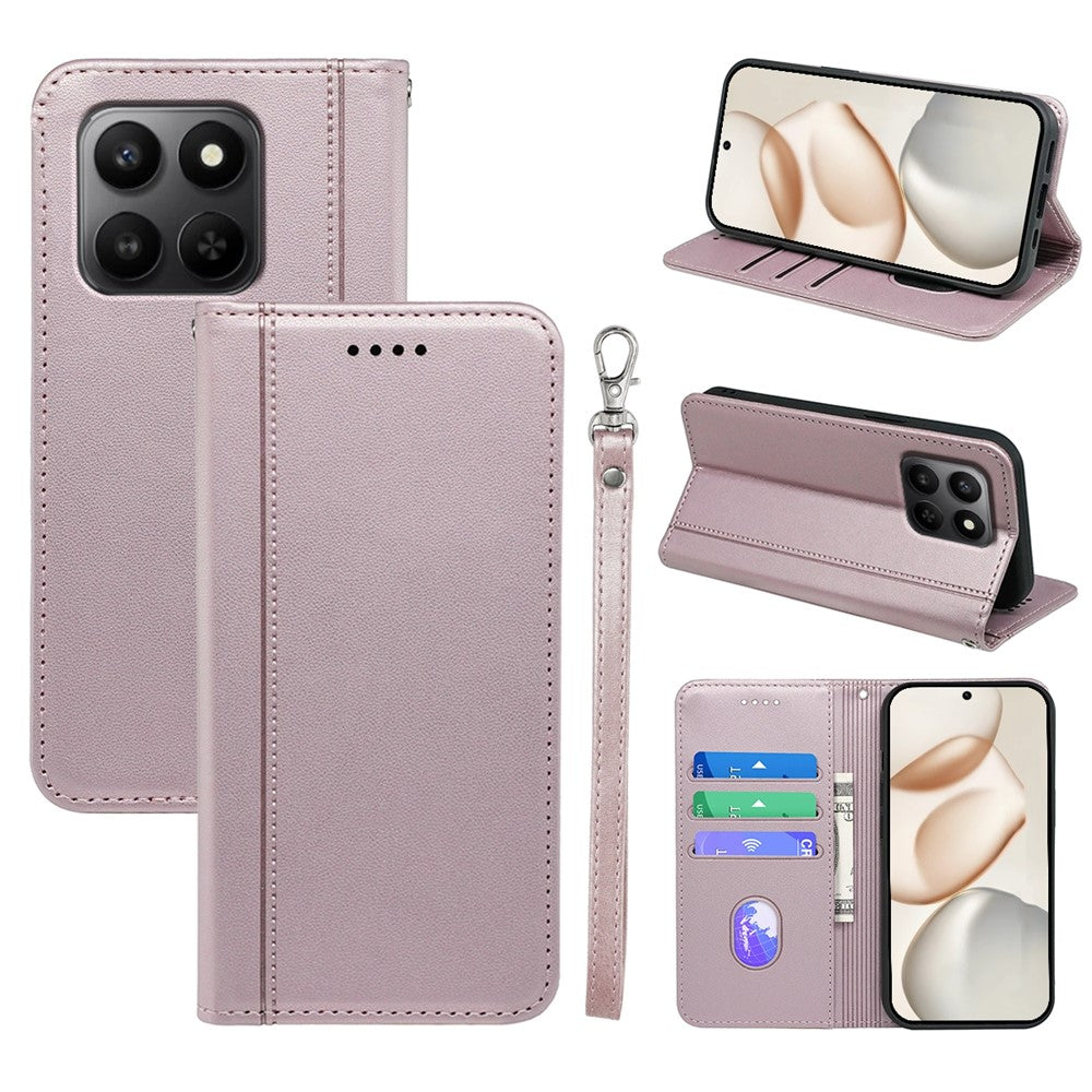 Wallet Case For Honor 400 Smart 5G  /  4G  /  X7d 4G Magnetic Closing PU Leather Phone Cover with Wrist Strap