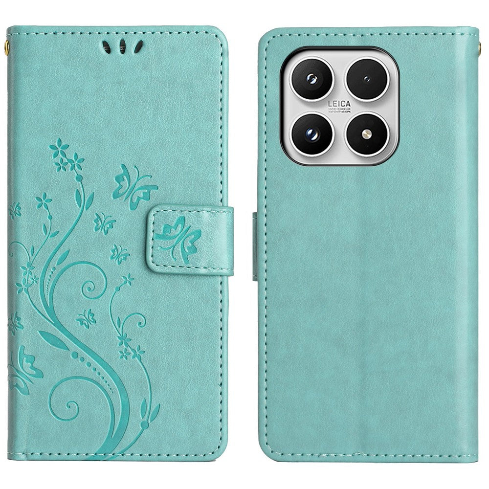 For Xiaomi 17 Leather Wallet Case Butterfly Flower Imprinted Phone Cover with Strap