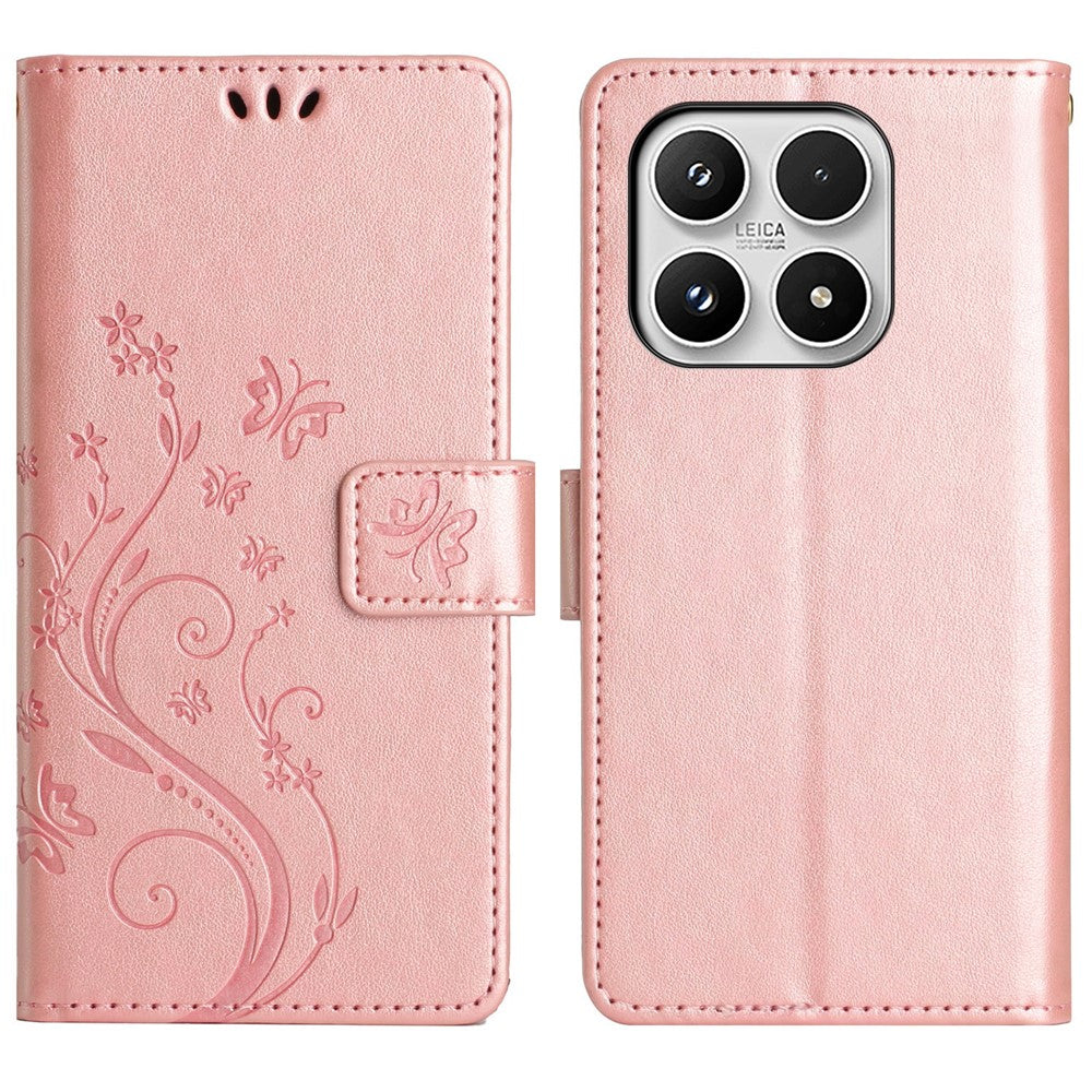 For Xiaomi 17 Leather Wallet Case Butterfly Flower Imprinted Phone Cover with Strap