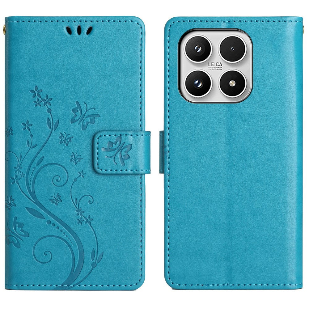 For Xiaomi 17 Leather Wallet Case Butterfly Flower Imprinted Phone Cover with Strap