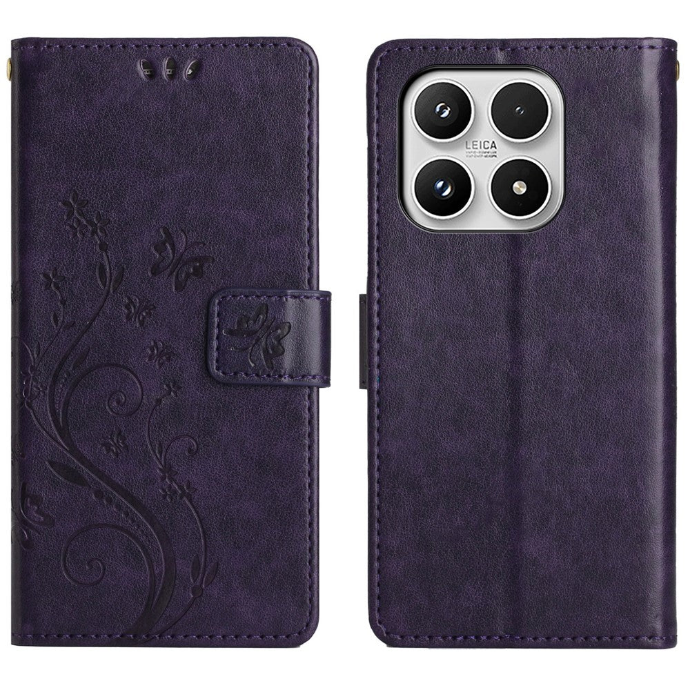 For Xiaomi 17 Leather Wallet Case Butterfly Flower Imprinted Phone Cover with Strap