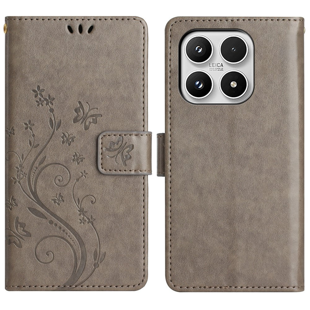 For Xiaomi 17 Leather Wallet Case Butterfly Flower Imprinted Phone Cover with Strap