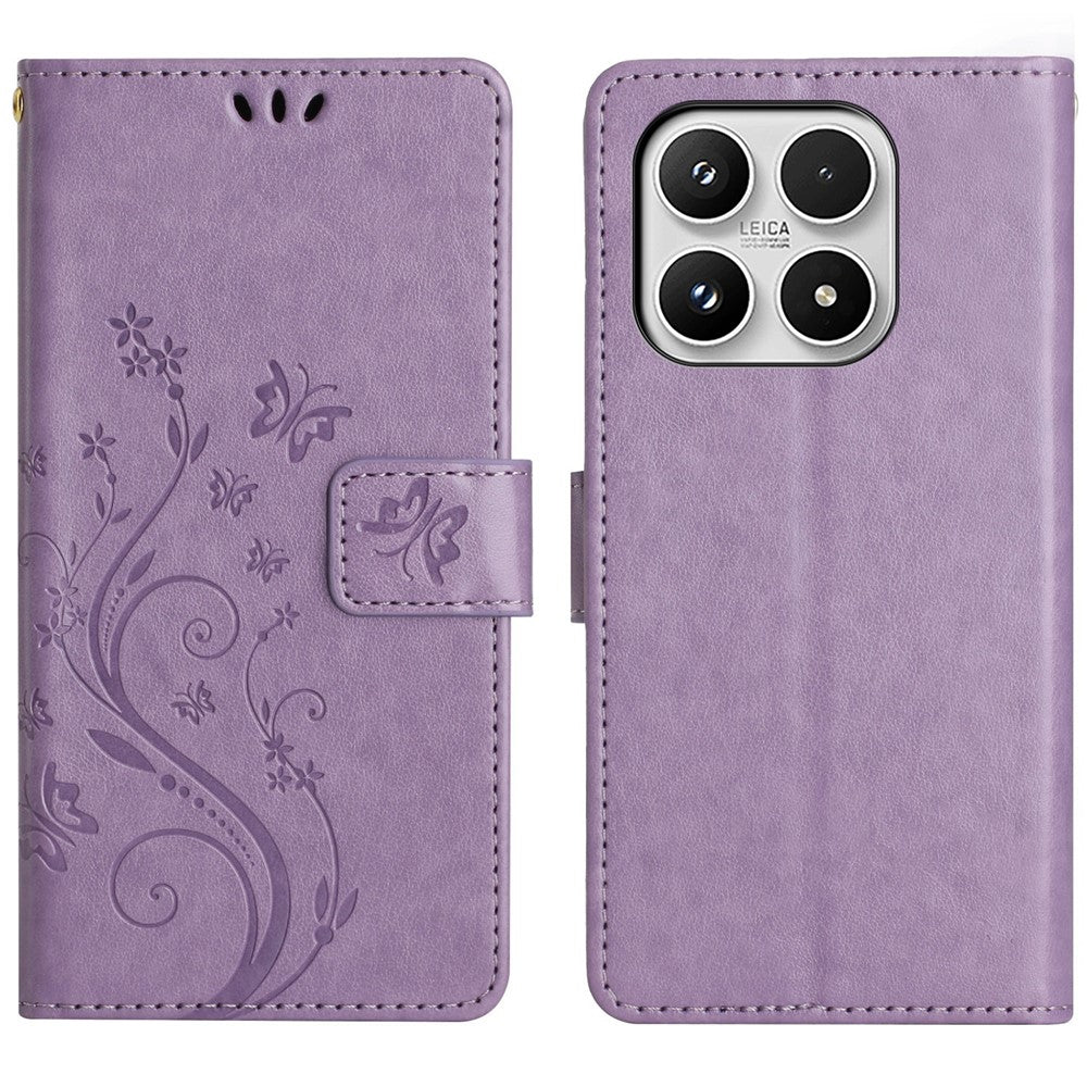 For Xiaomi 17 Leather Wallet Case Butterfly Flower Imprinted Phone Cover with Strap