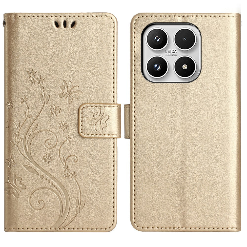 For Xiaomi 17 Leather Wallet Case Butterfly Flower Imprinted Phone Cover with Strap