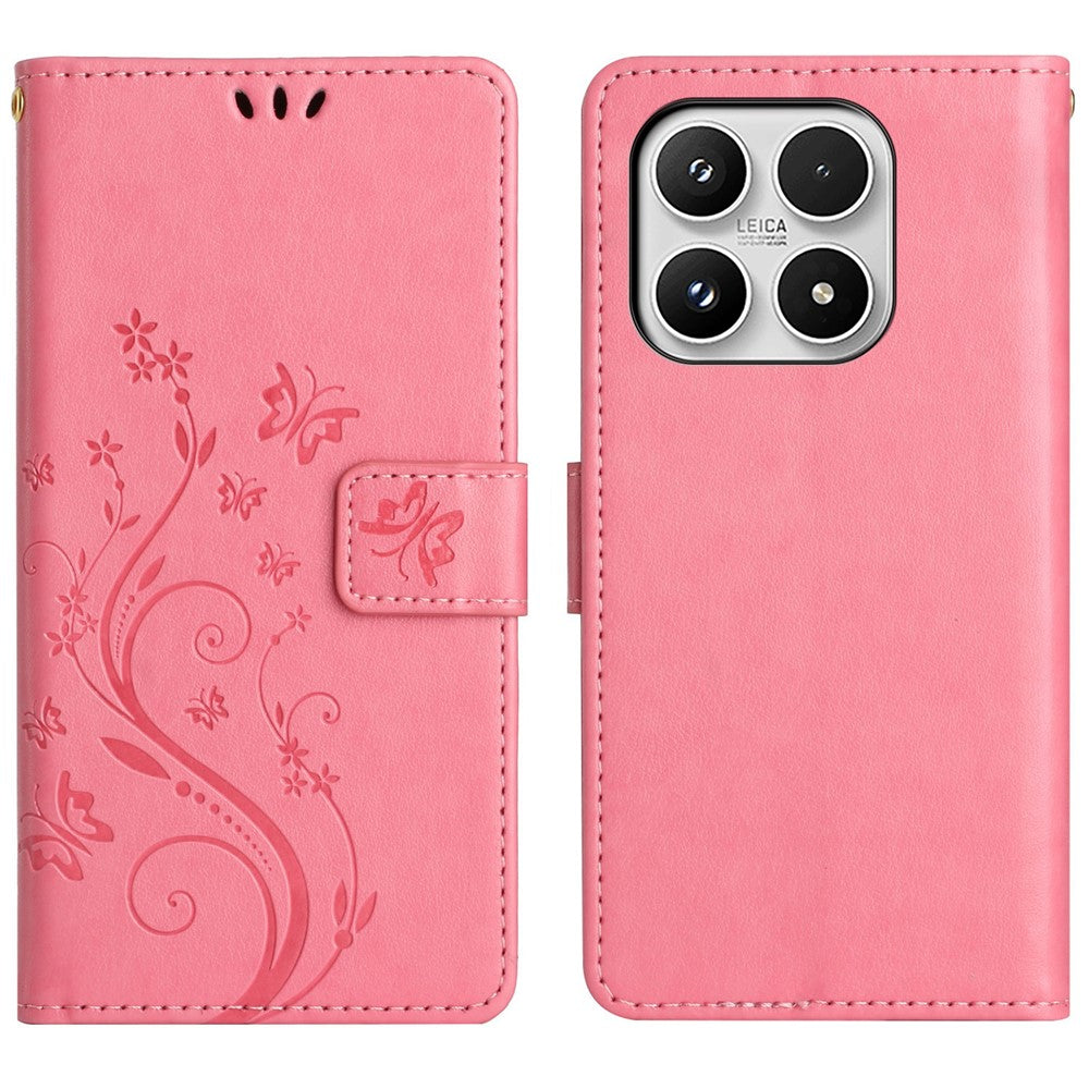 For Xiaomi 17 Leather Wallet Case Butterfly Flower Imprinted Phone Cover with Strap