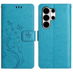 For Samsung Galaxy S26 Ultra Leather Wallet Case Butterfly Flower Imprinted Phone Cover with Strap