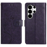 For Samsung Galaxy S26 Ultra Leather Wallet Case Butterfly Flower Imprinted Phone Cover with Strap