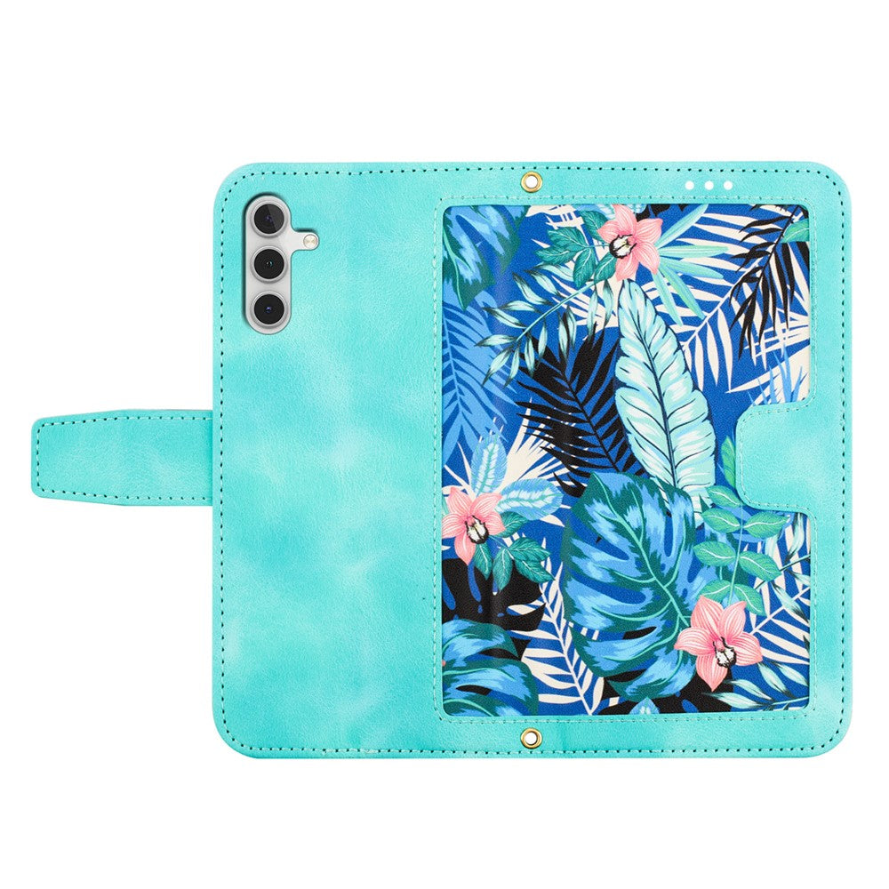 Samsung Galaxy S26-skal i PU-läder med blommigt motiv och korthållare
