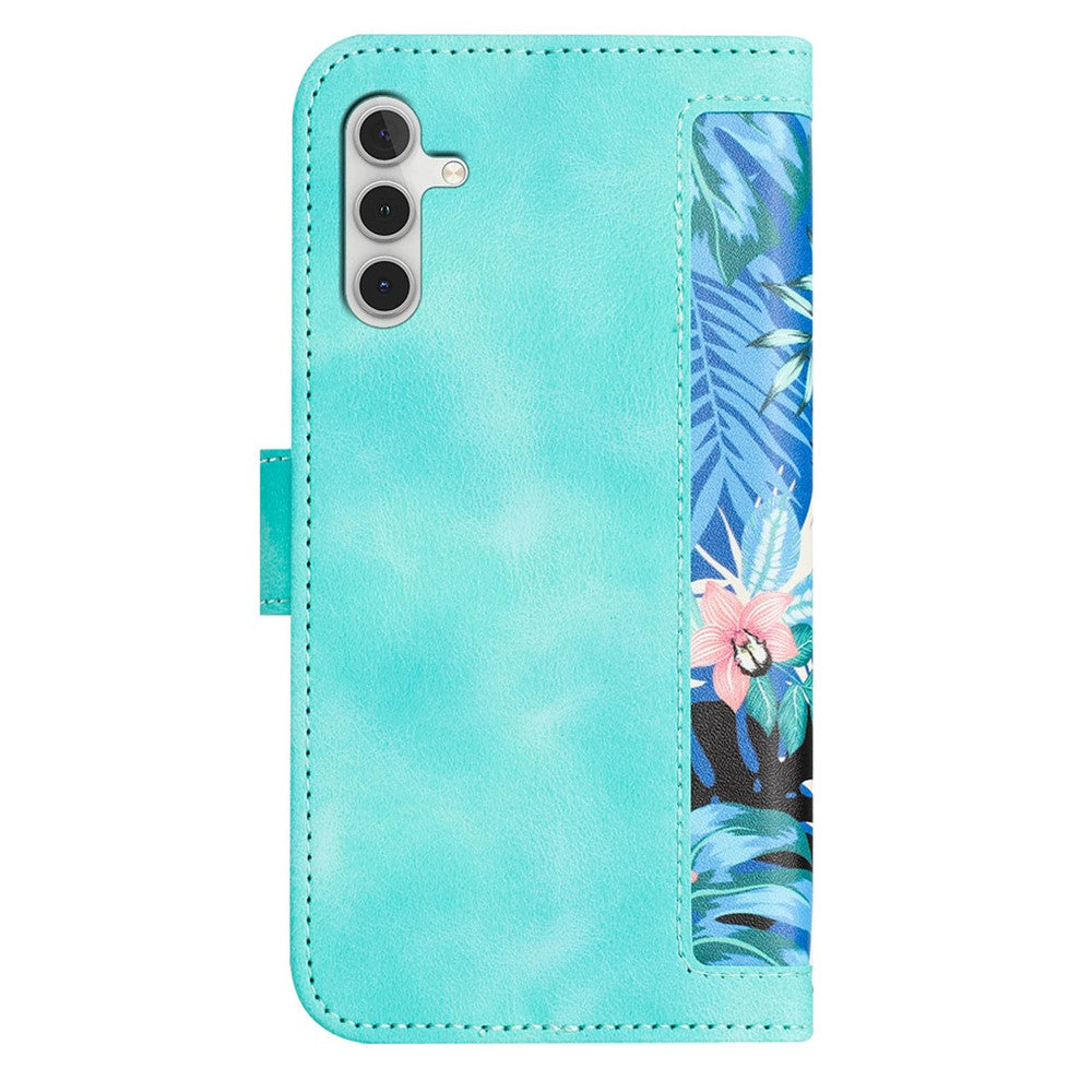 Samsung Galaxy S26-skal i PU-läder med blommigt motiv och korthållare