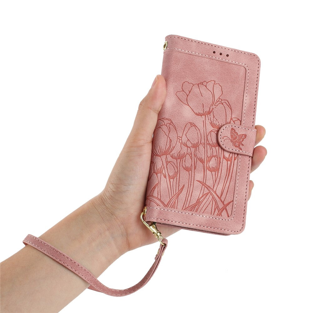 For Samsung Galaxy S26 Case Tulip Leather Phone Cover with 5 Card Slots Wallet