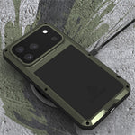 LOVE MEI For iPhone 17 Pro Max Case Tempered Glass Screen Protector Metal + Silicone Phone Cover
