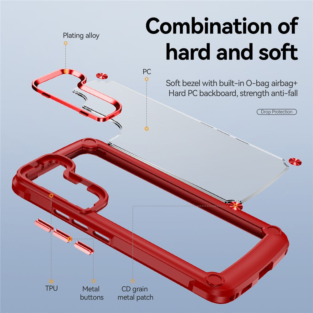 For Samsung Galaxy S23+ Metal Button Hard PC + TPU Drop-proof Cover Cellphone Anti-scratch Back Case