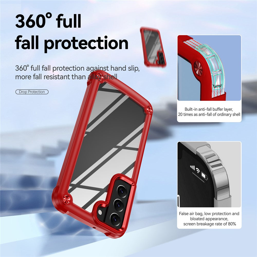 For Samsung Galaxy S23+ Metal Button Hard PC + TPU Drop-proof Cover Cellphone Anti-scratch Back Case