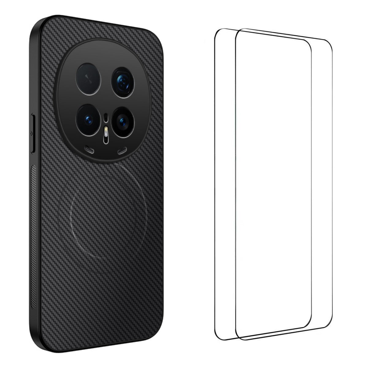 WANLONFENG For Honor Magic8 Pro 5G Magnetic Case  TQ1 Series Carbon Fiber Texture PC TPU Phone Cover with 2Pcs Screen Films