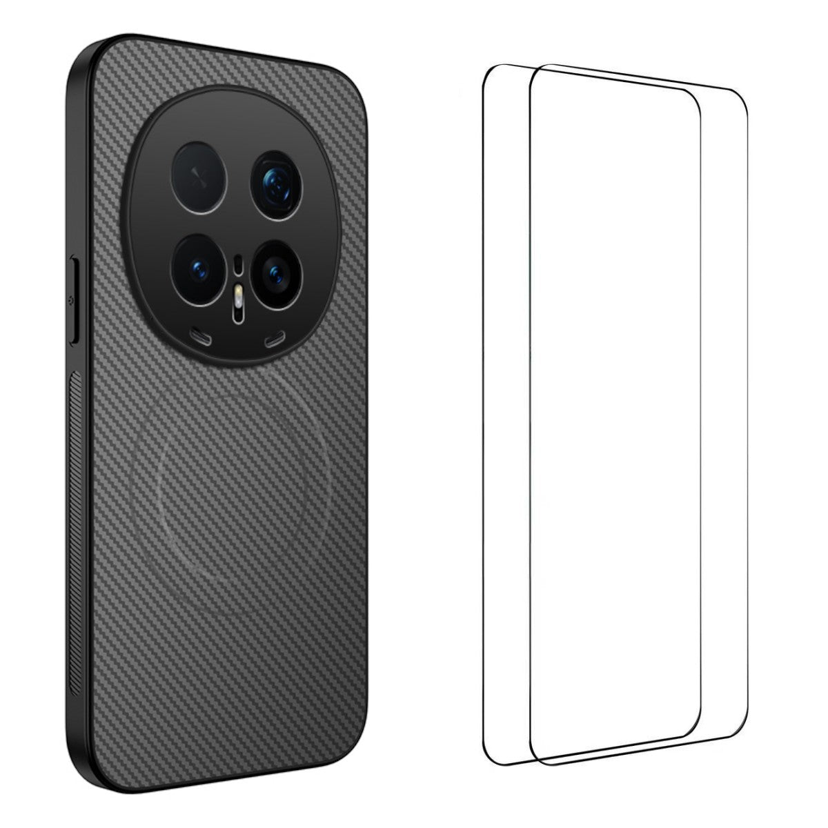 WANLONFENG For Honor Magic8 Pro 5G Magnetic Case  TQ1 Series Carbon Fiber Texture PC TPU Phone Cover with 2Pcs Screen Films