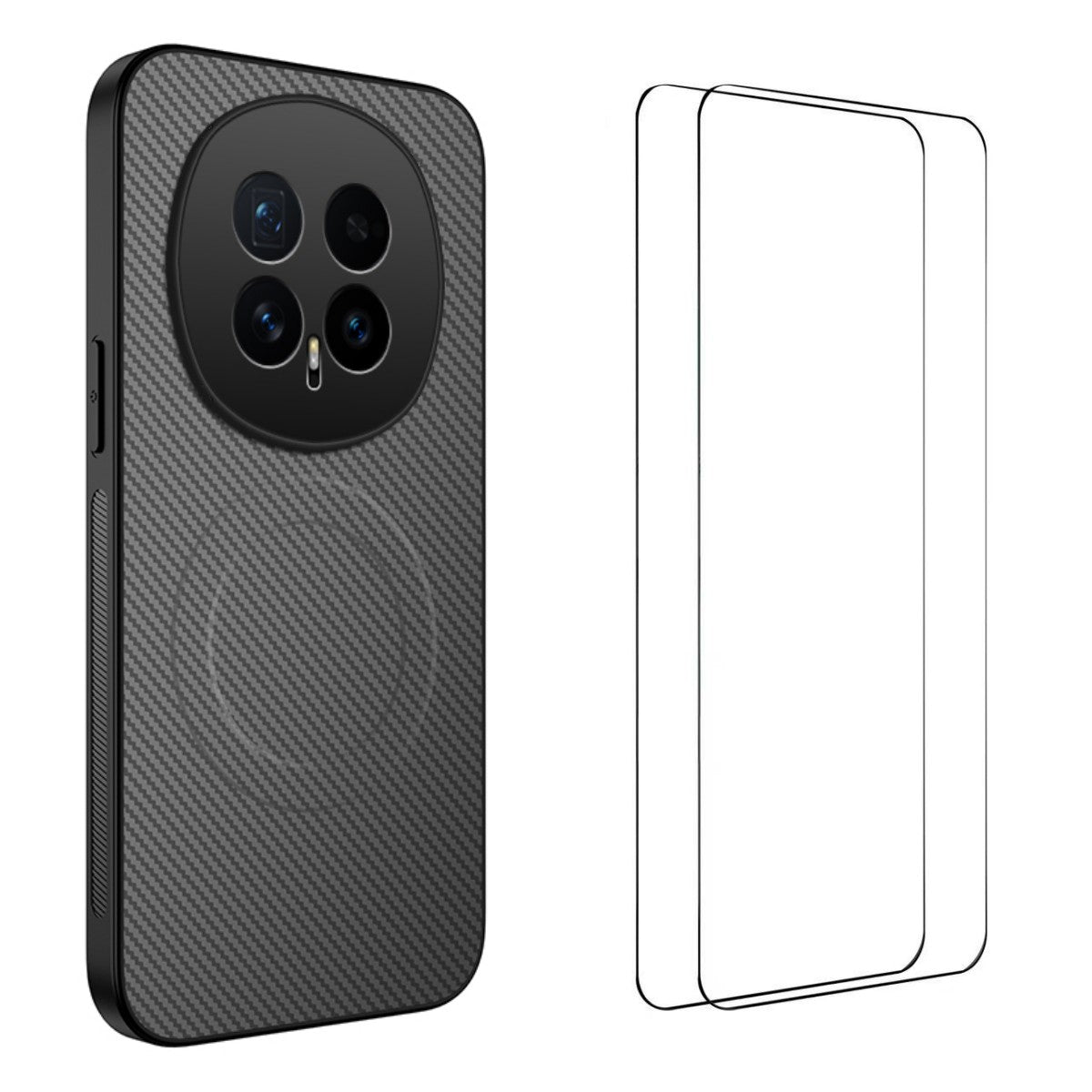 WANLONFENG For Honor Magic8 5G Magnetic Case  TQ1 Series Carbon Fiber Texture PC TPU Phone Cover with 2Pcs Screen Films
