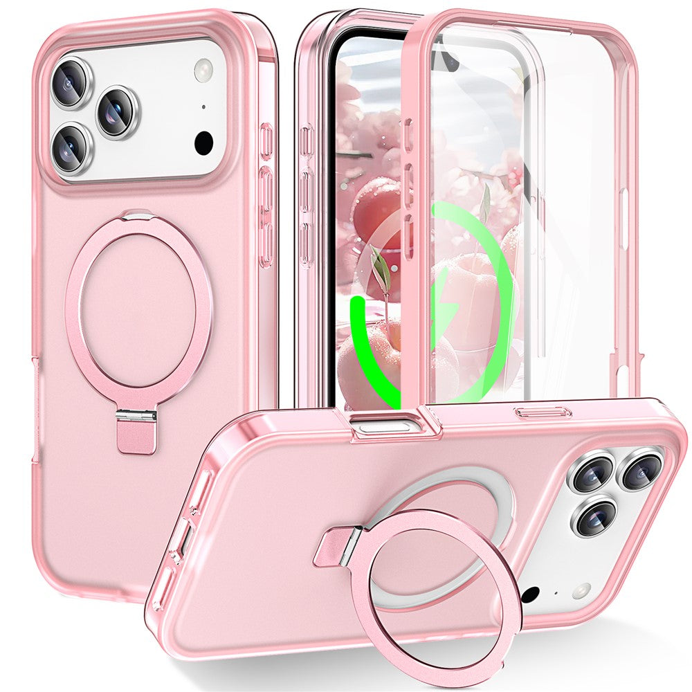 For iPhone 17 Pro Max Magnetic Case Kickstand Frosted TPU + PC Phone Cover with PET Screen Protector