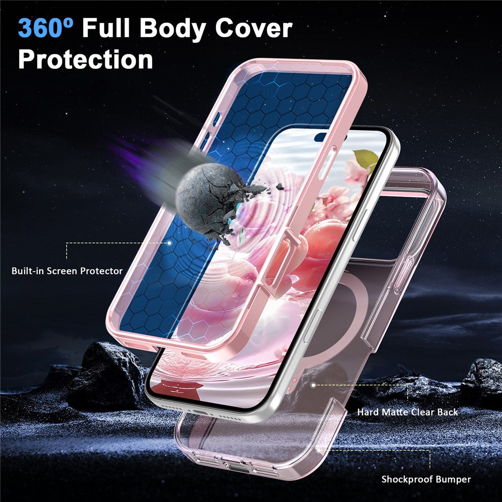 For iPhone 17 Pro Max Magnetic Case Kickstand Frosted TPU + PC Phone Cover with PET Screen Protector