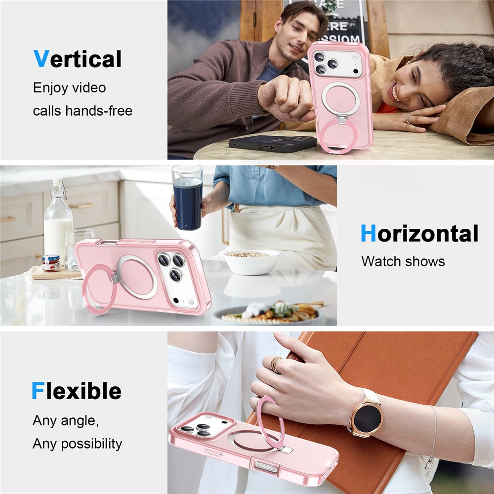 For iPhone 17 Pro Max Magnetic Case Kickstand Frosted TPU + PC Phone Cover with PET Screen Protector