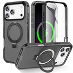 For iPhone 17 Pro Max Magnetic Case Kickstand Frosted TPU + PC Phone Cover with PET Screen Protector