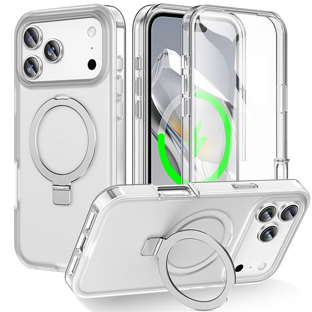For iPhone 17 Pro Max Magnetic Case Kickstand Frosted TPU + PC Phone Cover with PET Screen Protector
