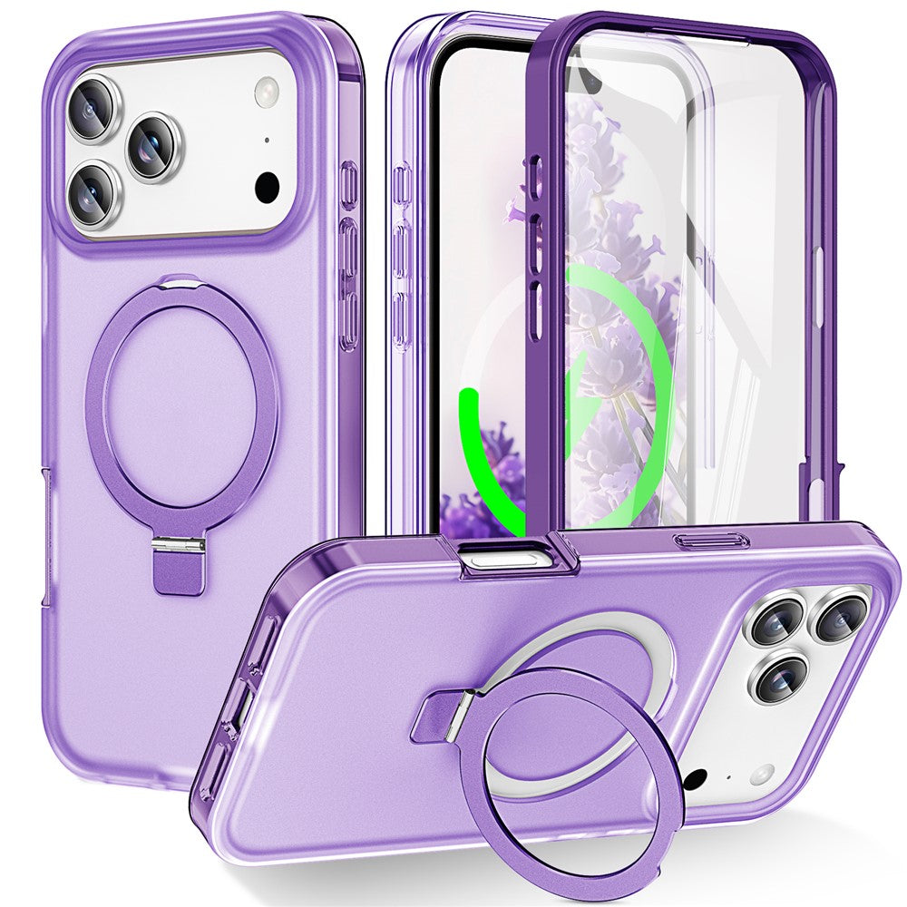 For iPhone 17 Pro Max Magnetic Case Kickstand Frosted TPU + PC Phone Cover with PET Screen Protector