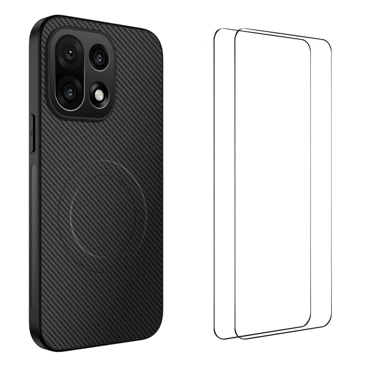 WANLONFENG Magnetiskt Skal För OnePlus 15 5G TQ1-serien Kolfiberstruktur PC TPU mobilskal med 2 st. skärmfilmer