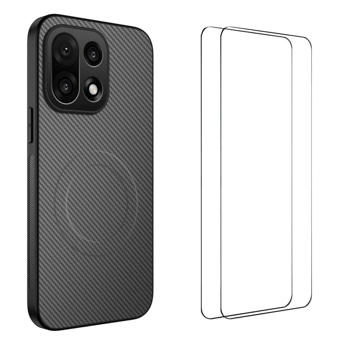 WANLONFENG Magnetiskt Skal För OnePlus 15 5G TQ1-serien Kolfiberstruktur PC TPU mobilskal med 2 st. skärmfilmer