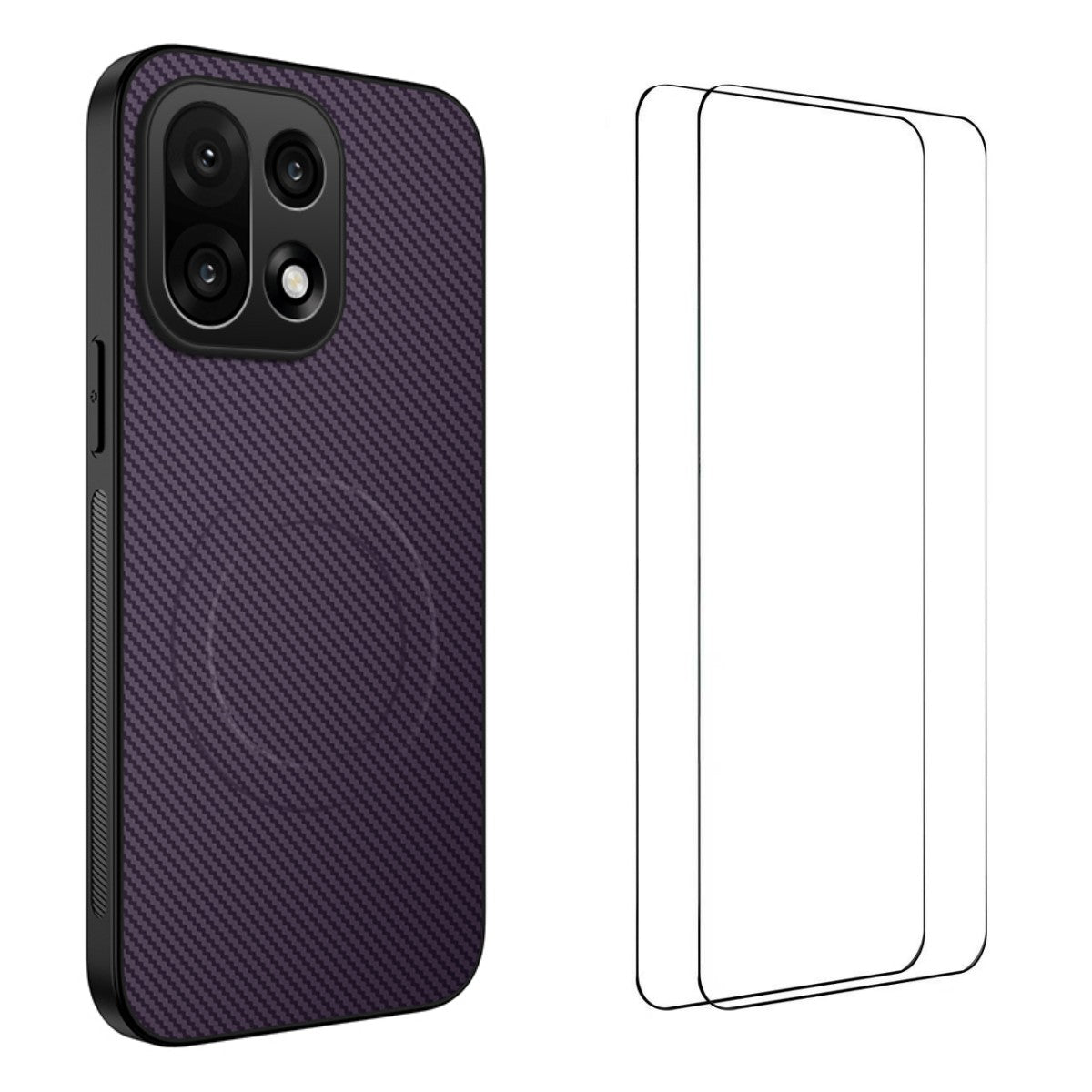 WANLONFENG Magnetiskt Skal För OnePlus 15 5G TQ1-serien Kolfiberstruktur PC TPU mobilskal med 2 st. skärmfilmer