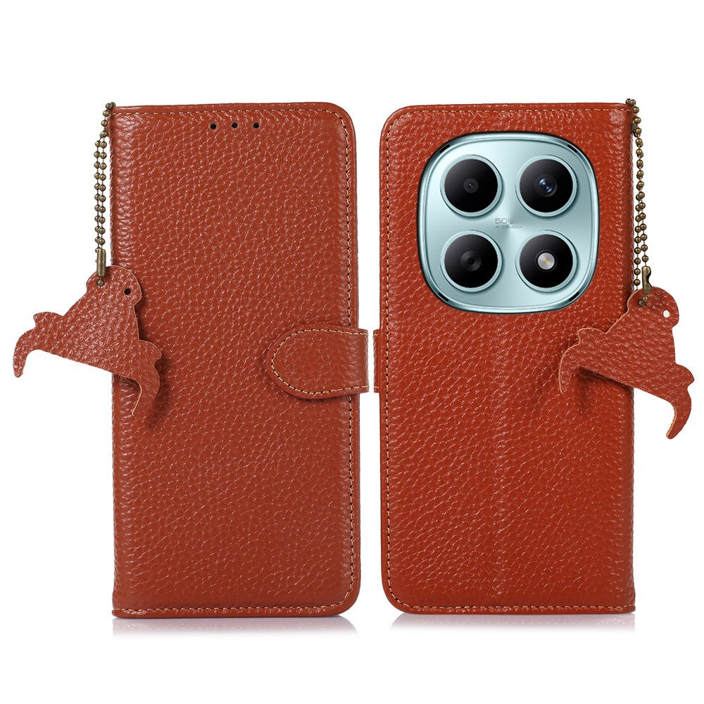 For Xiaomi Poco M8 5G / Redmi Note 15 5G (Global) Case RFID Blocking Genuine Cow Leather Phone Cover Litchi Texture