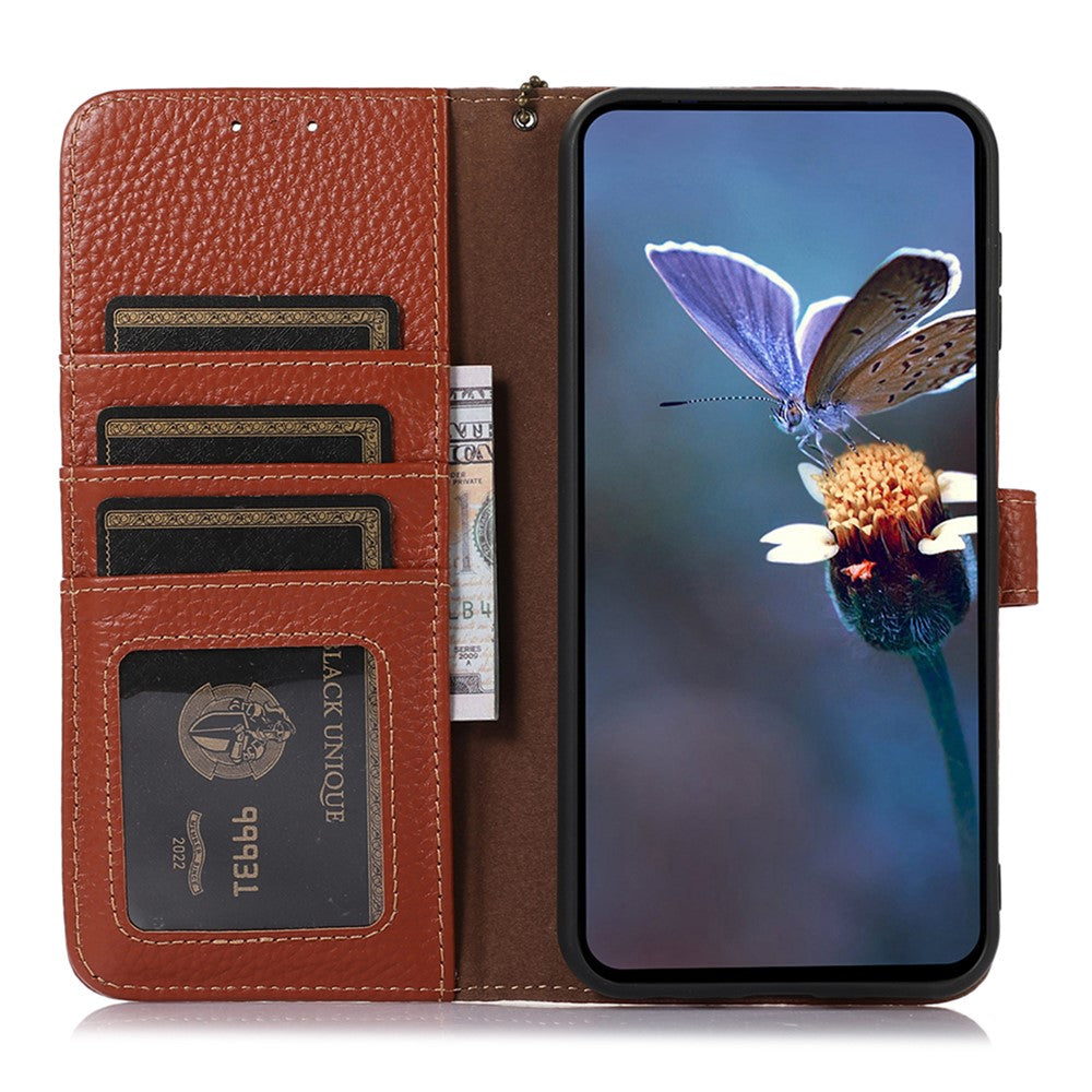 For Xiaomi Poco M8 5G / Redmi Note 15 5G (Global) Case RFID Blocking Genuine Cow Leather Phone Cover Litchi Texture