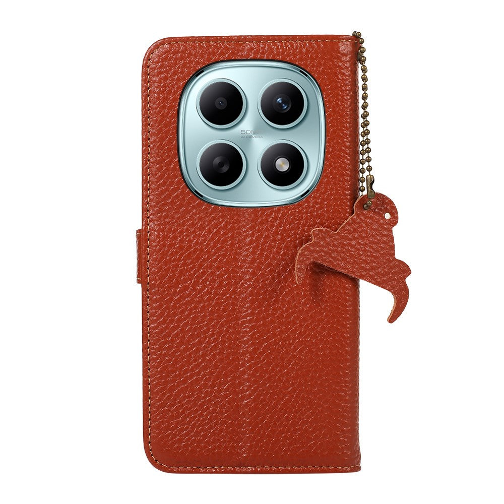 For Xiaomi Poco M8 5G / Redmi Note 15 5G (Global) Case RFID Blocking Genuine Cow Leather Phone Cover Litchi Texture