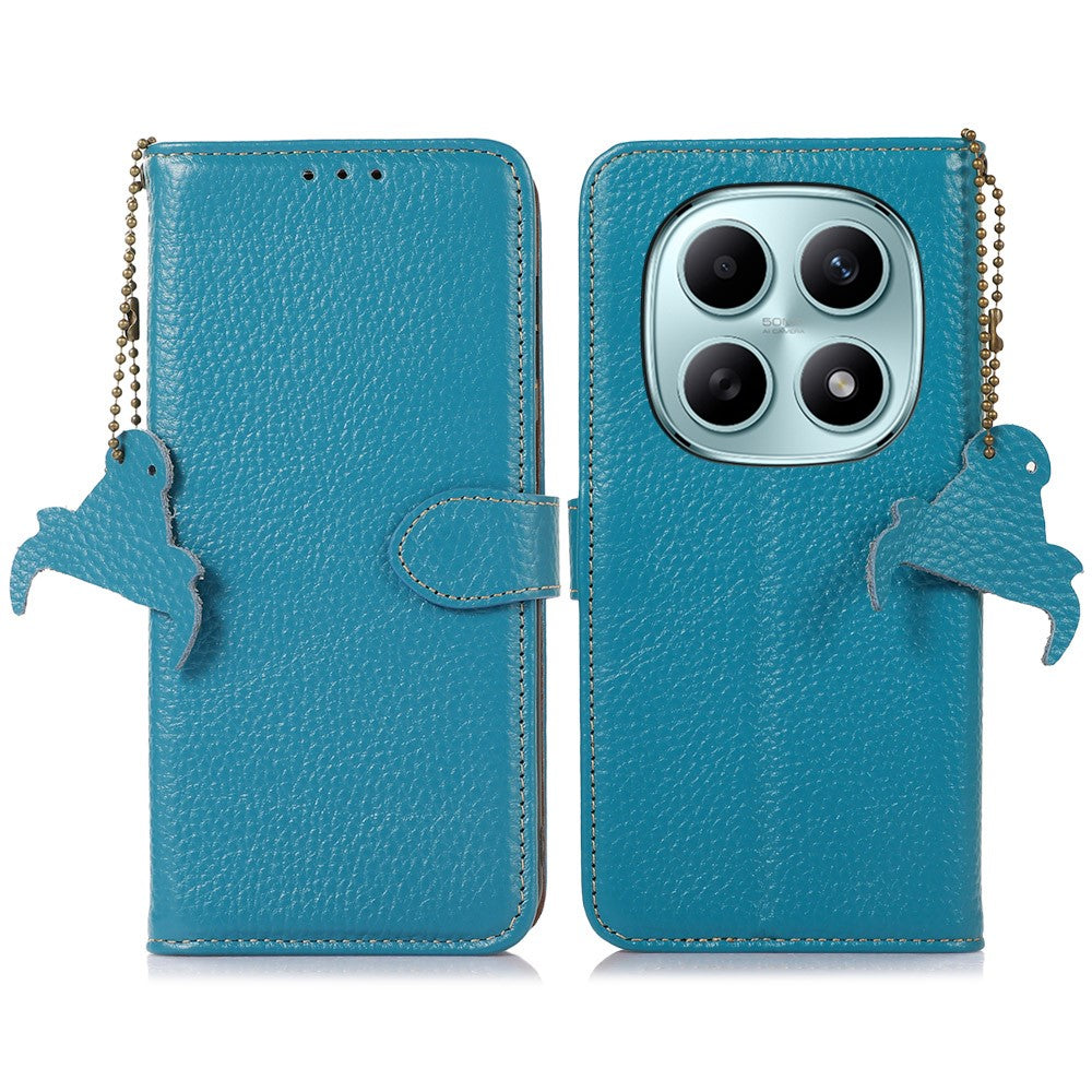 For Xiaomi Poco M8 5G / Redmi Note 15 5G (Global) Case RFID Blocking Genuine Cow Leather Phone Cover Litchi Texture