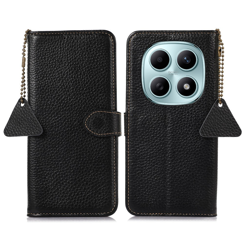 For Xiaomi Poco M8 5G / Redmi Note 15 5G (Global) Case RFID Blocking Genuine Cow Leather Phone Cover Litchi Texture