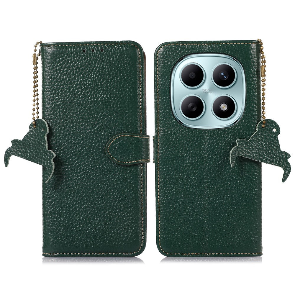 For Xiaomi Poco M8 5G / Redmi Note 15 5G (Global) Case RFID Blocking Genuine Cow Leather Phone Cover Litchi Texture