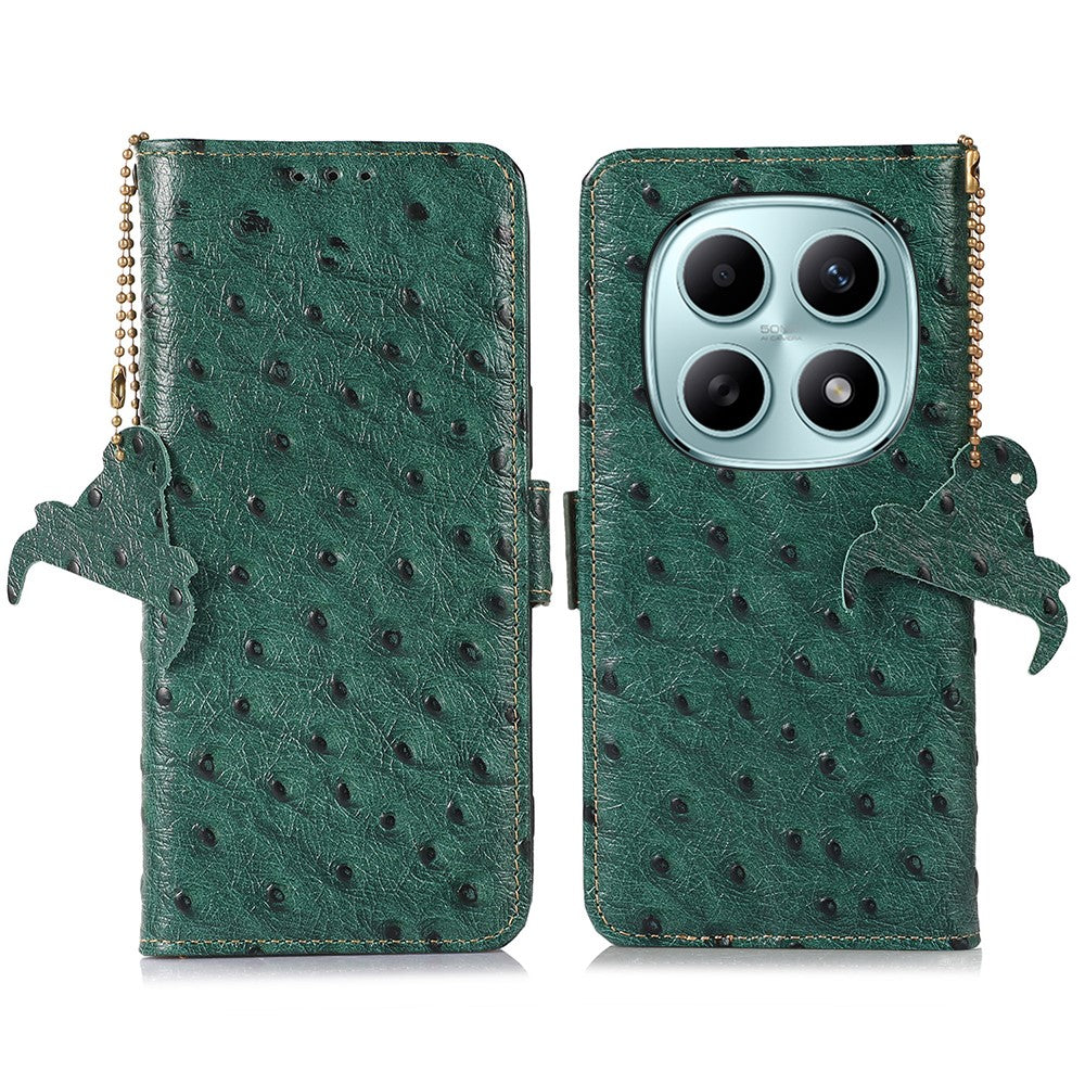 For Xiaomi Poco M8 5G / Redmi Note 15 5G (Global) Case RFID Blocking Genuine Cow Leather Phone Case Ostrich Texture
