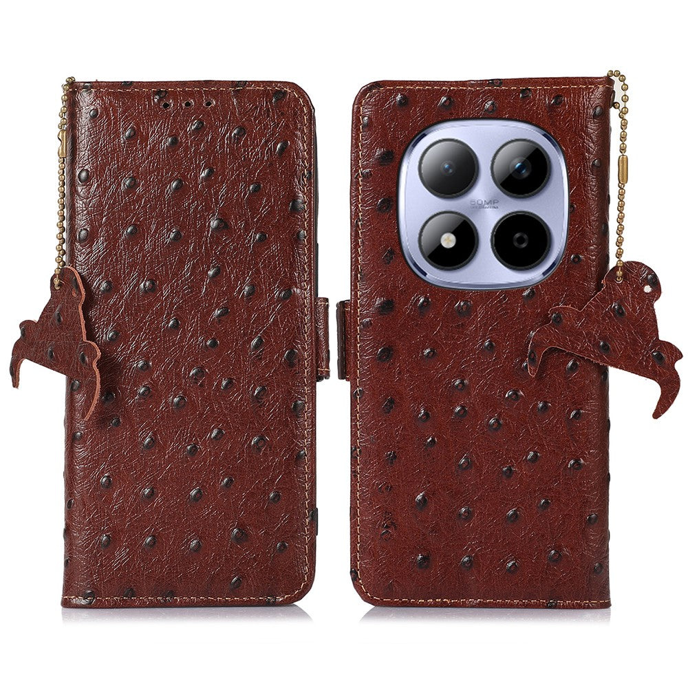 For Xiaomi Redmi Note 15 Pro 5G (Global) Case RFID Blocking Genuine Cow Leather Phone Case Ostrich Texture