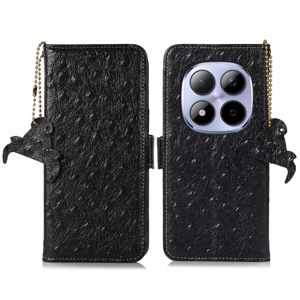 For Xiaomi Redmi Note 15 Pro 5G (Global) Case RFID Blocking Genuine Cow Leather Phone Case Ostrich Texture