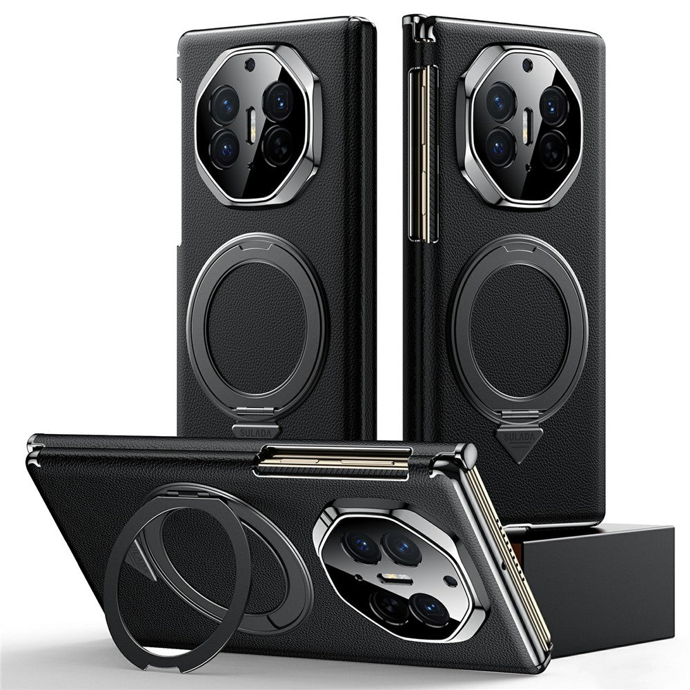 SULADA För Huawei Mate XT Ultimate / XTs Ultimate Magnetiskt Skal Roterande Stativ Dubbelaxlat mobilskal i Äkta Koläder