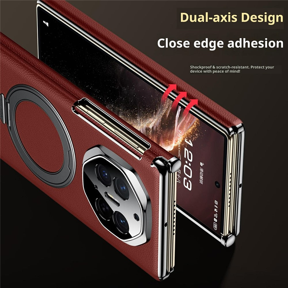 SULADA För Huawei Mate XT Ultimate / XTs Ultimate Magnetiskt Skal Roterande Stativ Dubbelaxlat mobilskal i Äkta Koläder