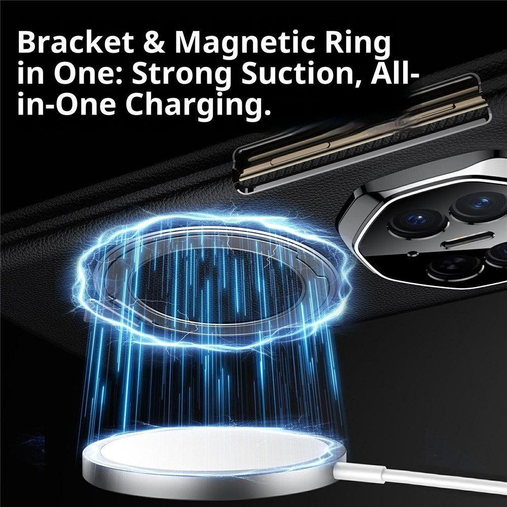 SULADA För Huawei Mate XT Ultimate / XTs Ultimate Magnetiskt Skal Roterande Stativ Dubbelaxlat mobilskal i Äkta Koläder
