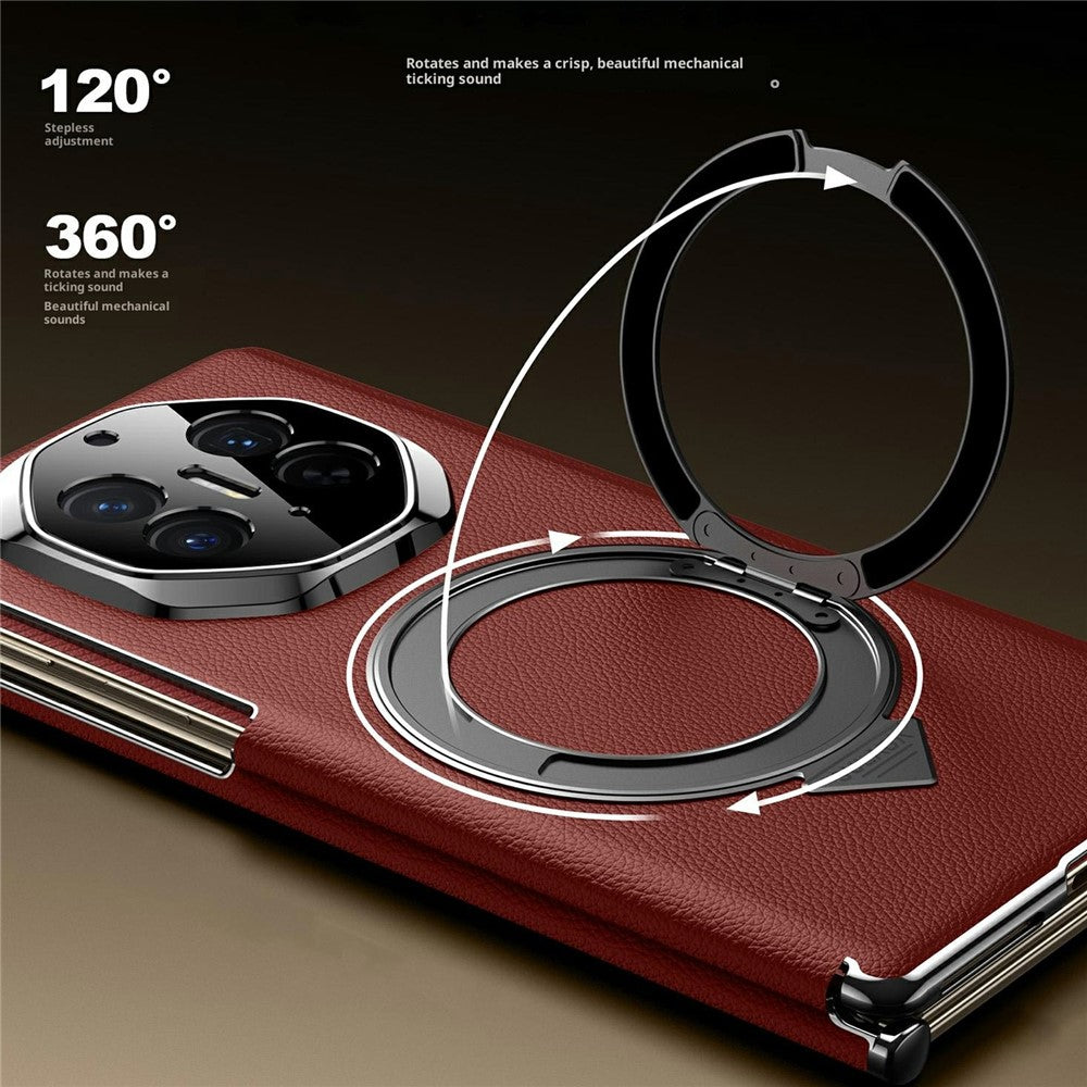 SULADA För Huawei Mate XT Ultimate / XTs Ultimate Magnetiskt Skal Roterande Stativ Dubbelaxlat mobilskal i Äkta Koläder