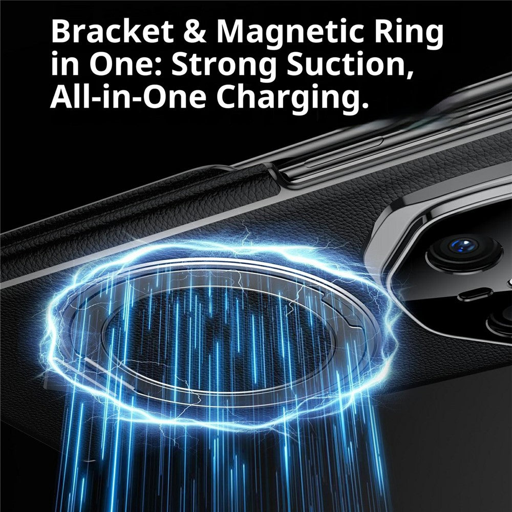 SULADA For Huawei Mate X6 Magnetic Case Rotating Kickstand Dual Axis Genuine Cow Leather Phone Cover