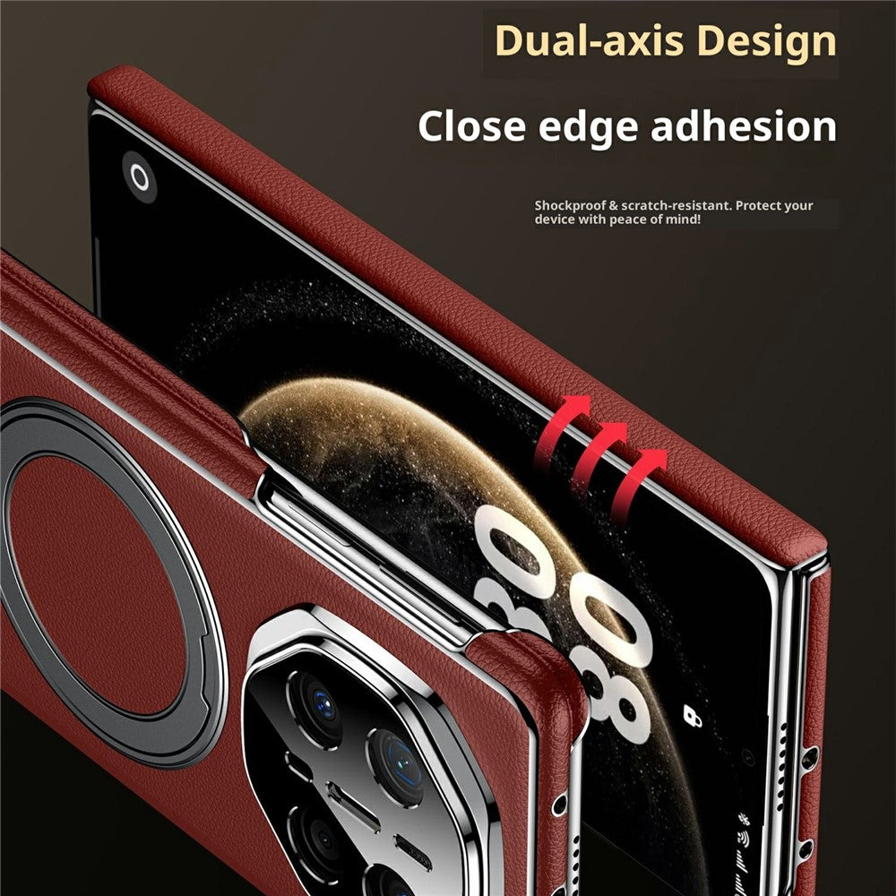SULADA For Huawei Mate X6 Magnetic Case Rotating Kickstand Dual Axis Genuine Cow Leather Phone Cover