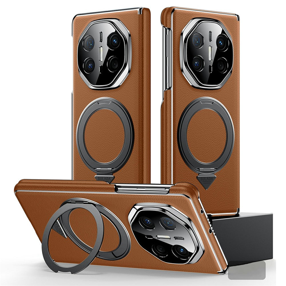 SULADA For Huawei Mate X6 Magnetic Case Rotating Kickstand Dual Axis Genuine Cow Leather Phone Cover