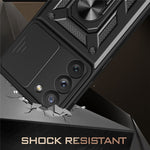 Anti-scratch Phone Case For Samsung Galaxy S23+, Ring Kickstand PC + TPU Back Cover with Slide Camera Protector