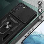 Anti-scratch Phone Case For Samsung Galaxy S23+, Ring Kickstand PC + TPU Back Cover with Slide Camera Protector