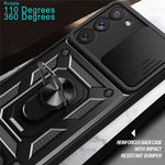 Anti-scratch Phone Case For Samsung Galaxy S23+, Ring Kickstand PC + TPU Back Cover with Slide Camera Protector